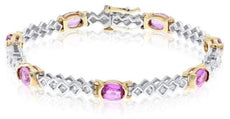 8.64CT DIAMOND & AAA PINK SAPPHIRE 14KT 2 TONE GOLD OVAL & ROUND TENNIS BRACELET