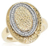 ESTATE WIDE .13CT DIAMOND 14K WHITE & YELLOW GOLD 3D OVAL HAMMERED LOOK FUN RING