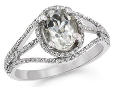 1.57CT DIAMOND & AAA GREEN AMETHYST 18KT WHITE GOLD 3D OVAL & ROUND FLOWER RING