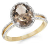 2.31CT DIAMOND & AAA SMOKY TOPAZ 14KT YELLOW GOLD 3D OVAL & ROUND HALO FUN RING