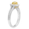 ESTATE .98CT WHITE & FANCY YELLOW DIAMOND 18KT 2 TONE GOLD HALO ENGAGEMENT RING
