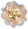WIDE .62CT DIAMOND 14KT WHITE YELLOW AND ROSE GOLD 3D CLASSIC FLOWER FUN RING