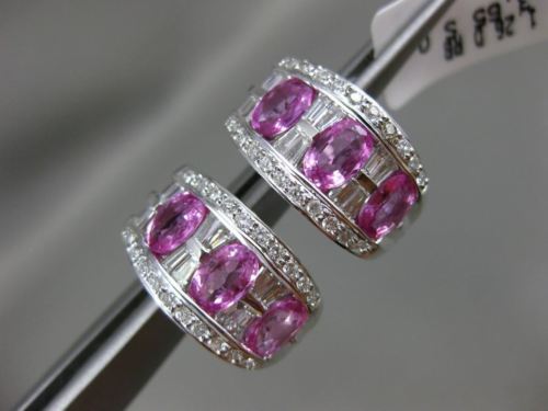 ESTATE LARGE 4.91CT DIAMOND & AAA PINK SAPPHIRE 18KT WHITE GOLD CLIP ON EARRINGS