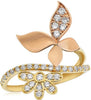 ESTATE WIDE .42CT DIAMOND 18KT YELLOW & ROSE GOLD 3D FLOWER BUTTERFLY LOVE RING