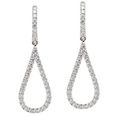 ESTATE .92CT DIAMOND 18KT WHITE GOLD OPEN TEAR DROP PEAR SHAPE HANGING EARRINGS