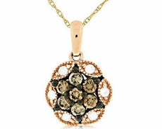 .45CT WHITE & CHOCOLATE FANCY DIAMOND 14KT ROSE GOLD 3D FLOWER FILIGREE PENDANT