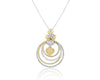 ESTATE .25CT DIAMOND 18KT 2 TONE GOLD 3D MULTI CIRCULAR HEART FLOWER NECKLACE