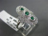 ANTIQUE .40CT DIAMOND & AAA EMERALD 18KT WHITE GOLD 3 STONE OVAL FILIGREE RING