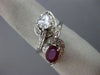 ESTATE LARGE 1.75CT DIAMOND & AAA RUBY 14KT WHITE GOLD 3D LEAF CRISS CROSS RING