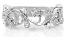 ESTATE .12CT ROUND DIAMOND 14KT WHITE GOLD OPEN FILIGREE FLOWER ANNIVERSARY RING