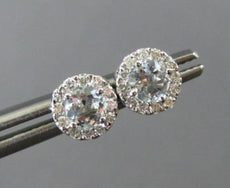 ESTATE .68CT DIAMOND & AAA AQUMARINE 14KT WHITE GOLD 3D ROUND HALO STUD EARRINGS