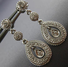 ESTATE .50CT DIAMOND 18KT WHITE GOLD TEAR DROP FILIGREE HANGING EARRINGS #19963