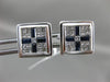 ESTATE 1.01CT DIAMOND & AAA SAPPHIRE 14KT WHITE 3D GOLD SQUARE INVISIBE EARRINGS
