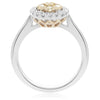 ESTATE .64CT WHITE & FANCY YELLOW DIAMOND 14KT TWO TONE GOLD OVAL CLUSTER RING