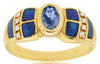 .58CT DIAMOND & AAA TANZANITE & OPAL 14K YELLOW GOLD OVAL & ROUND BEZEL FUN RING