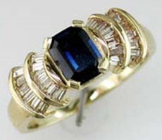 1.65CT DIAMOND & SAPPHIRE 14KT YELLOW GOLD EMERALD CUT BAGUETTE ENGAGEMENT RING