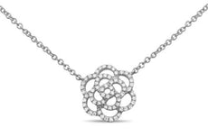 ESTATE .14CT DIAMOND 14KT WHITE GOLD 3D MULTI ROW OPEN FLOWER LOVE NECKLACE