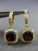 ESTATE LARGE 6.18CT DIAMOND & AAA GARNET 14KT YELLOW GOLD HALO HANGING EARRINGS