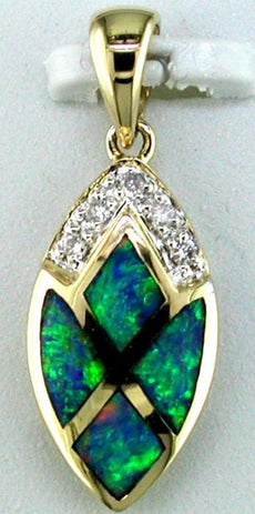 ESTATE .04CT DIAMOND & AAA OPAL 14KT YELLOW GOLD MARQUISE SHAPE FLOATING PENDANT