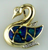 ESTATE .04CT DIAMOND & AAA OPAL 14KT YELLOW GOLD HAPPY DUCK FUN FLOATING PENDANT