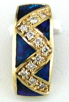 ESTATE .12CT DIAMOND & AAA OPAL 14KT YELLOW GOLD RECTANGULAR ZIG ZAG FUN PENDANT