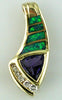 1.10CT DIAMOND & AAA TANZANITE & OPAL 14KT YELLOW GOLD TRILLION & ROUND PENDANT