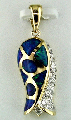 ESTATE .20CT DIAMOND & AAA OPAL 14KT YELLOW GOLD 3D FUN FLOATING PENDANT