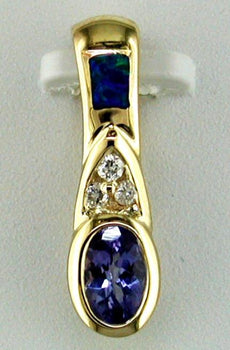 .50CT DIAMOND AAA OPAL & TANZANITE 14K YELLOW GOLD OVAL & ROUND FLOATING PENDANT
