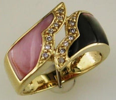 0.04CT DIAMOND & AAA MOTHER OF PEARL 14KT YELLOW GOLD BUTTERFLY CRISS CROSS RING