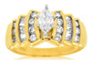 1CT DIAMOND 14K YELLOW GOLD 3D MARQUISE ROUND & BAGUETTE CLASSIC ENGAGEMENT RING