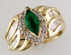 1.6CT DIAMOND & AAA EMERALD 14KT YELLOW GOLD 3D MARQUISE SHAPE ENGAGEMENT RING