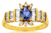 1.4CT DIAMOND & AAA TANZANITE 14K YELLOW GOLD 3D OVAL ROUND & BAGUETTE LOVE RING