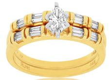 .63CT DIAMOND 14KT YELLOW GOLD PEAR SHAPE & BAGUETTE ENGAGEMENT WEDDING RING SET