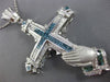 ESTATE MASSIVE 10.0CT WHITE & BLUE DIAMOND 14K WHITE GOLD FILIGREE CROSS PENDANT