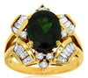 2.90CT DIAMOND & AAA GREEN GARNET 14KT YELLOW GOLD 3D OVAL ROUND & BAGUETTE RING