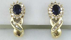 1.28CT DIAMOND & AAA SAPPHIRE 14KT YELLOW GOLD OVAL X CLIP ON HANGING EARRINGS