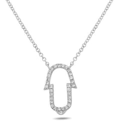 ESTATE .15CT DIAMOND 14KT WHITE GOLD 3D CLASSIC HAMSA CHAMSA PAVE LUCKY NECKLACE