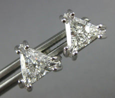 ESTATE LARGE .98CT DIAMOND 14KT WHITE GOLD CLASSIC TRILLION STUD EARRINGS #26598