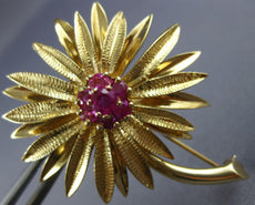 ANTIQUE LARGE .70CT AAA RUBY 14KT YELLOW GOLD 3D FLOWER LEAF BROOCH PIN #20226