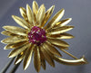 ANTIQUE LARGE .70CT AAA RUBY 14KT YELLOW GOLD 3D FLOWER LEAF BROOCH PIN #20226