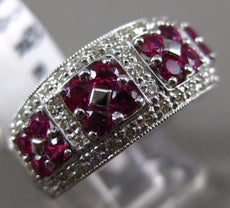 ESTATE WIDE 1.18CT & AAA RUBY 14KT WHITE GOLD 3D FLOWER WEDDING ANNIVERSARY RING
