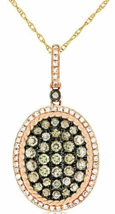 1.01CT WHITE & CHOCOLATE FANCY DIAMOND 14KT ROSE GOLD CLUSTER OVAL ROPE PENDANT