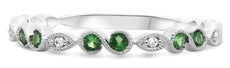 ESTATE .19CT DIAMOND & AAA TSAVORITE 18KT WHITE GOLD 3D WEDDING ANNIVERSARY RING