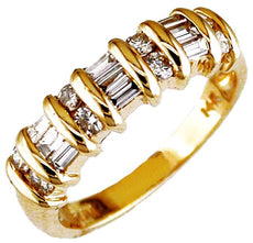 .70CT DIAMOND 14KT YELLOW GOLD 3D ROUND & BAGUETTE CHANNEL SET ANNIVERSARY RING