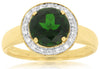 2.08CT DIAMOND & AAA GREEN GARNET 14KT YELLOW GOLD 3D ROUND HALO FRIENDSHIP RING