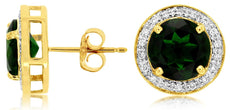 4.15CT DIAMOND & AAA GREEN GARNET 14KT YELLOW GOLD 3D ROUND HALO STUD EARRINGS