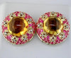 LARGE 15.91CT DIAMOND AAA PINK SAPPHIRE & CITRINE 14KT YELLOW GOLD STUD EARRINGS