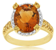 4.6CT DIAMOND & AAA CITRINE & YELLOW SAPPHIRE 14K YELLOW GOLD OVAL HALO FUN RING