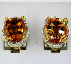 8.42CT DIAMOND AAA YELLOW SAPPHIRE & CITRINE 14K YELLOW GOLD 3D CLIP ON EARRINGS