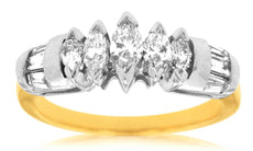 1.0CT DIAMOND 14KT YELLOW GOLD MARQUISE & BAGUETTE GRADUATING ANNIVERSARY RING